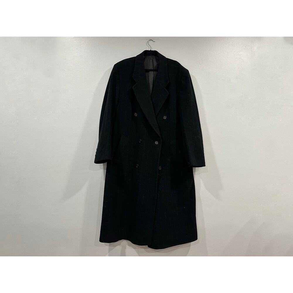 Dario Di Napoli Black Pinstripe Lambswool Button Down Coat 44L